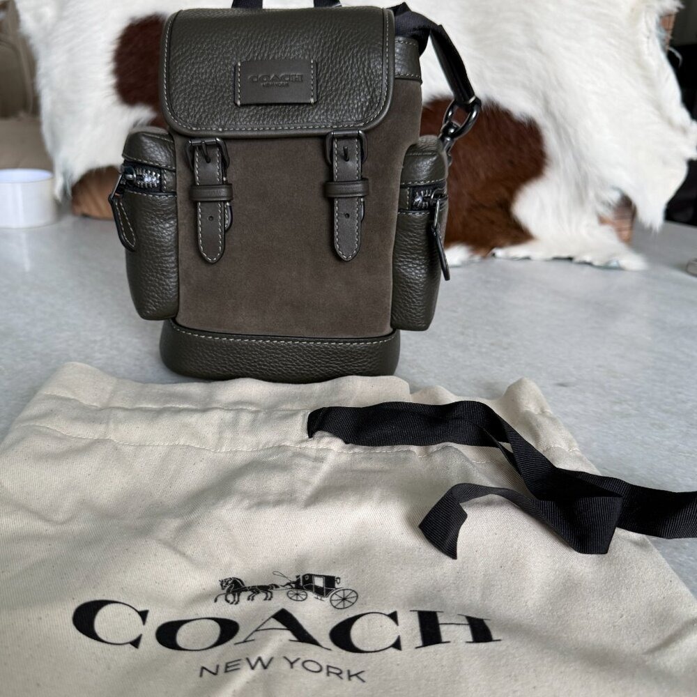 Coach Sprint Sling Green Suede Crossbody pebbled leather CCE79 - Picture 2 of 14
